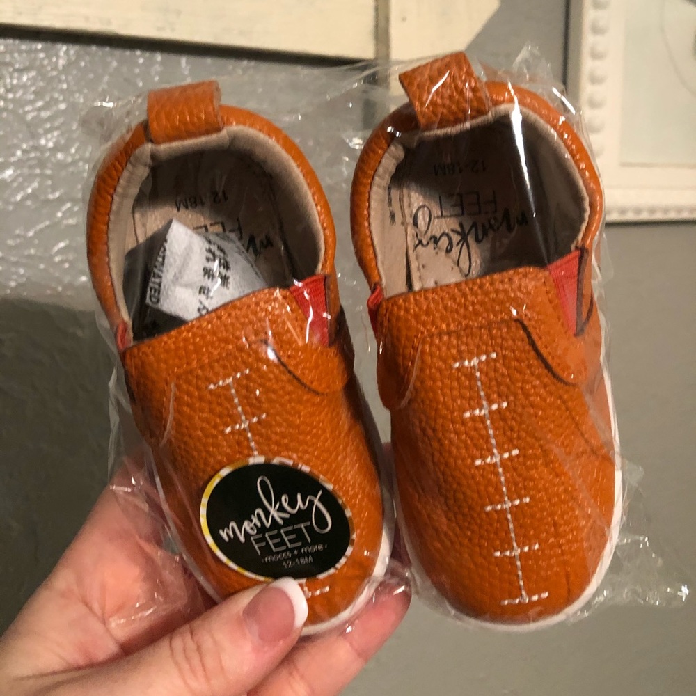 Monkey feet - orange football slides 12-18mo